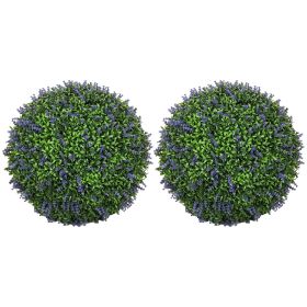 HOMCOM 2 PCS 16.5" Topiary Balls Lavender Topiary Plants, Faux Topiaries Indoor Outdoor Fake Plants for Home Decor