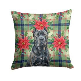 Cane Corso Christmas PoinsettIas Throw Pillow Decorative Indoor Outdoor Accent Cushion for Couch, Bed or Patio, 14Hx14W
