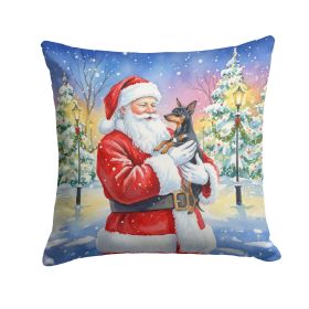 Miniature Pinscher with Santa Claus Throw Pillow Decorative Indoor Outdoor Accent Cushion for Couch, Bed or Patio, 14Hx14W