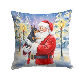 Manchester Terrier with Santa Claus Throw Pillow Decorative Indoor Outdoor Accent Cushion for Couch, Bed or Patio, 14Hx14W