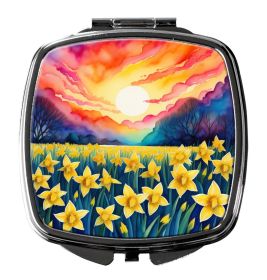 Colorful Daffodils Compact Mirror Decorative Travel Makeup Mirror for Women Girls Gifts Pocket Makeup Mirror Folding Handheld
