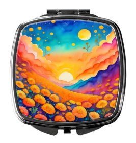 Colorful Marigolds Compact Mirror Decorative Travel Makeup Mirror for Women Girls Gifts Pocket Makeup Mirror Folding Handheld