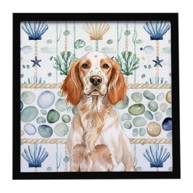 Orange Belton English Setter Coastal Sea Glass Framed Metal Print Bathroom, Kitchen, Office, Home Decor Wall Art Ready to Hang, Square, 8X8