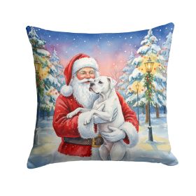 White Boxer with Santa Claus Throw Pillow Decorative Indoor Outdoor Accent Cushion for Couch, Bed or Patio, 14Hx14W
