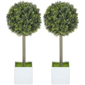 HOMCOM Lifelike Artificial Plants Set of 2, Fake Boxwood Topiary Balls with 114 PE Leaves for Home or Office Decor, Green