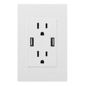 USB Wall Outlet Dual 2.4A USB Wall Charger High Speed Duplex Wall Socket US Standard (Color: White)