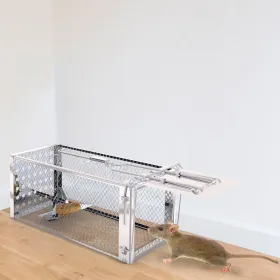Single Door Rat Trap Cage Humane Rodent Trap Mouse Trap Indoor Outdoor For Small Rodents Mice Voles Hamsters (Color: Silver)