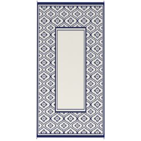 Reversible Outdoor Rug, Waterproof Plastic Straw With Carry Bag, 9 X 18, Blue & White Gourd Border (Color: Blue)