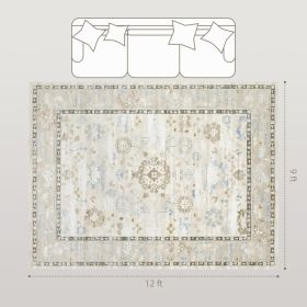 9x12 Area Rug, Indoor Boho Machine Washable Carpet For Living Room, Bedroom, Dining Room, Kitchen, Blue (Color: Blue)