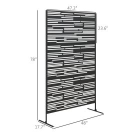 78 H X 48 W Metal Outdoor Privacy Screen, Freestanding Decorative Privacy Fence Screen For Balcony, Black (Color: Black)
