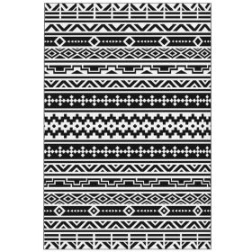 Reversible Outdoor Rug, Waterproof Plastic Straw With Carry Bag, 6 X 9, Black & White Geometric Wall (Color: Black)