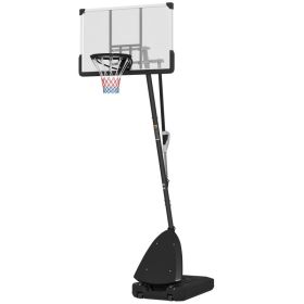 5-10 Basketball Stand, Freestanding Basketball System With 44 Shatterproof Backboard, Rebound System And Wheels (Color: Black)